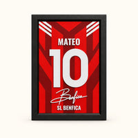 Benfica jersey frame personalized with MATEO and the number 10 on a soft white background.