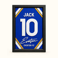 Everton jersey frame personalized with JACK and the number 10 on a soft white background.
