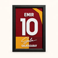 Galatasaray jersey frame personalized with EMIR and the number 10 on a soft white background.