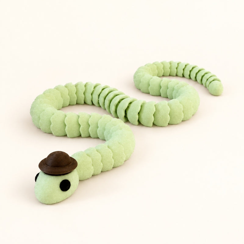 Little Hat Articulated Snake — Updated pale mint snake, full-length pose