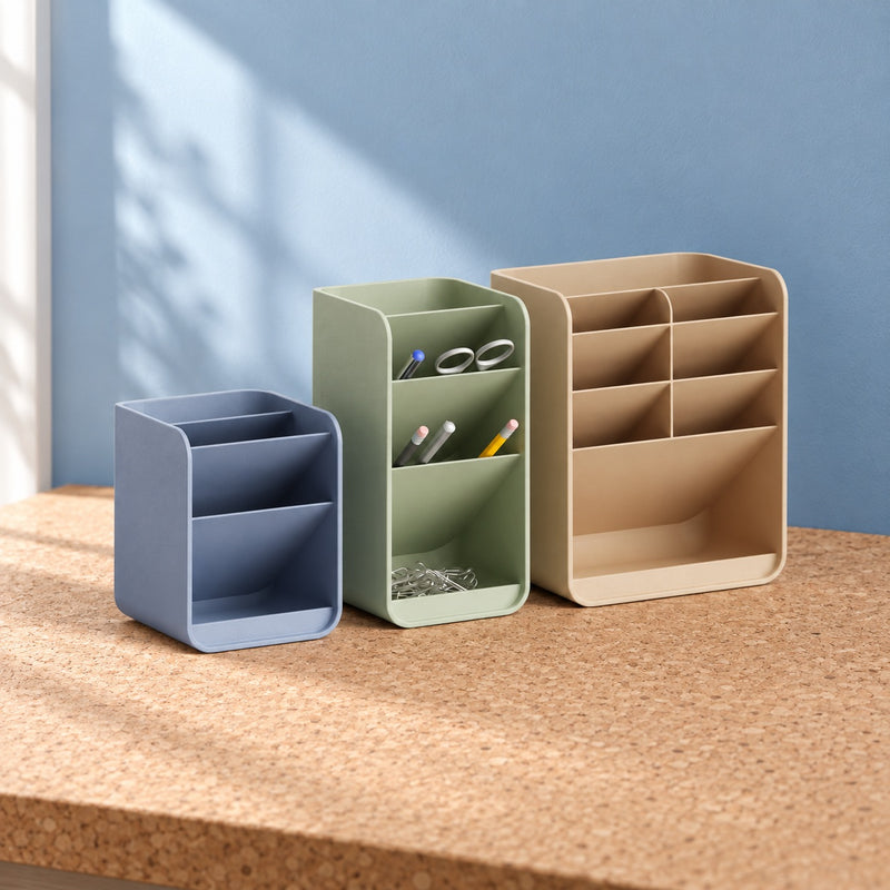 Tiered Desk Organizer — Three-size comparison · staged