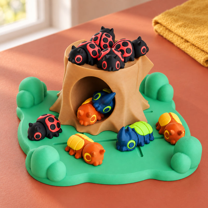 Woodland bug game resting on a terracotta table.