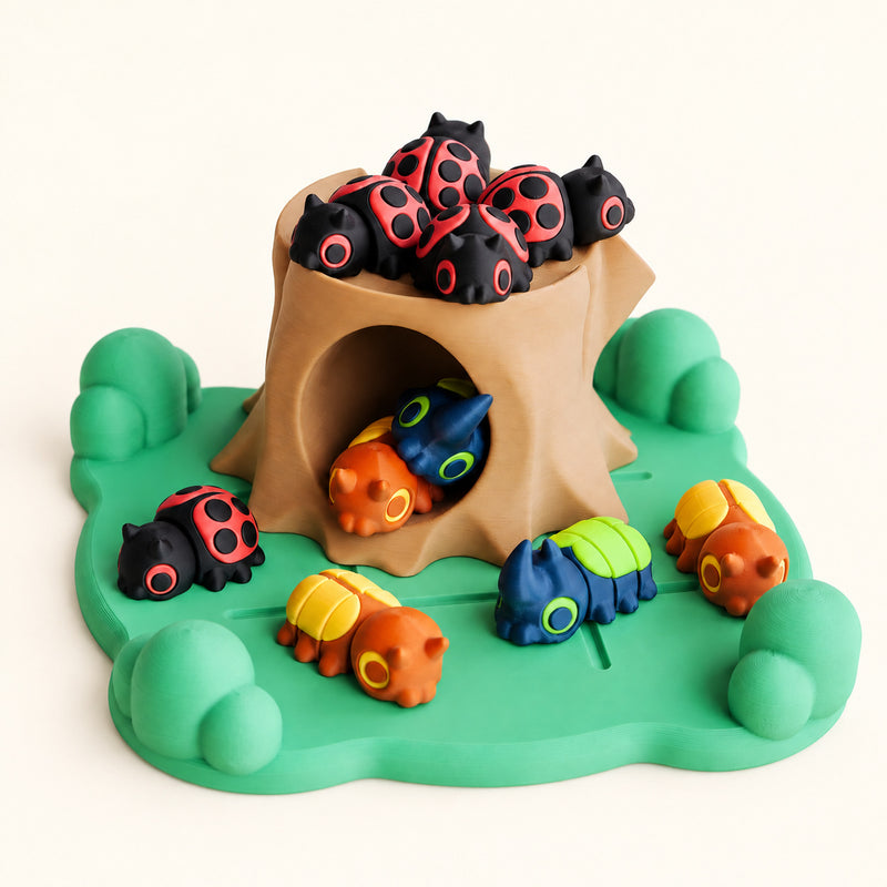 Woodland Bugs Tic-Tac-Toe Playset showing the pictured product designs on a warm ivory-white background.